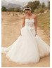 Strapless Sweetheart Neck Ivory Lace Tulle Sparkly Wedding Dress